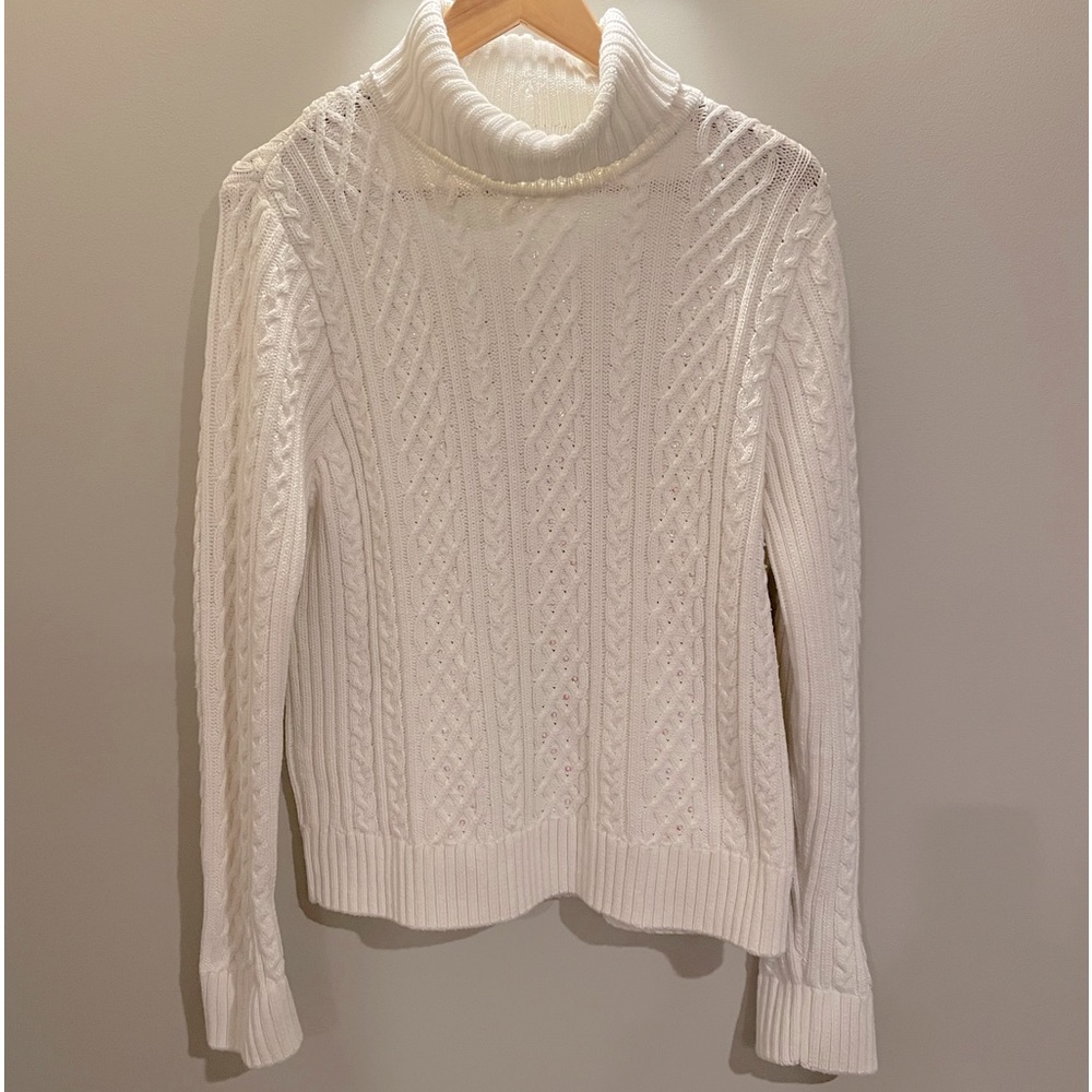 Pria XL cream colored turtleneck with sequins, weave pattern